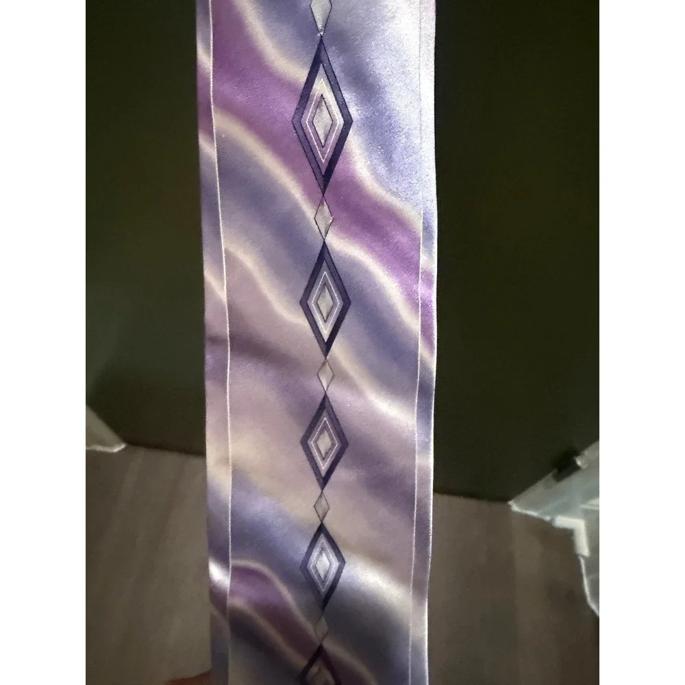 Stacy Adams Mens Silk Necktie Purple Lavender Ombre Geometric Diamond Handmade